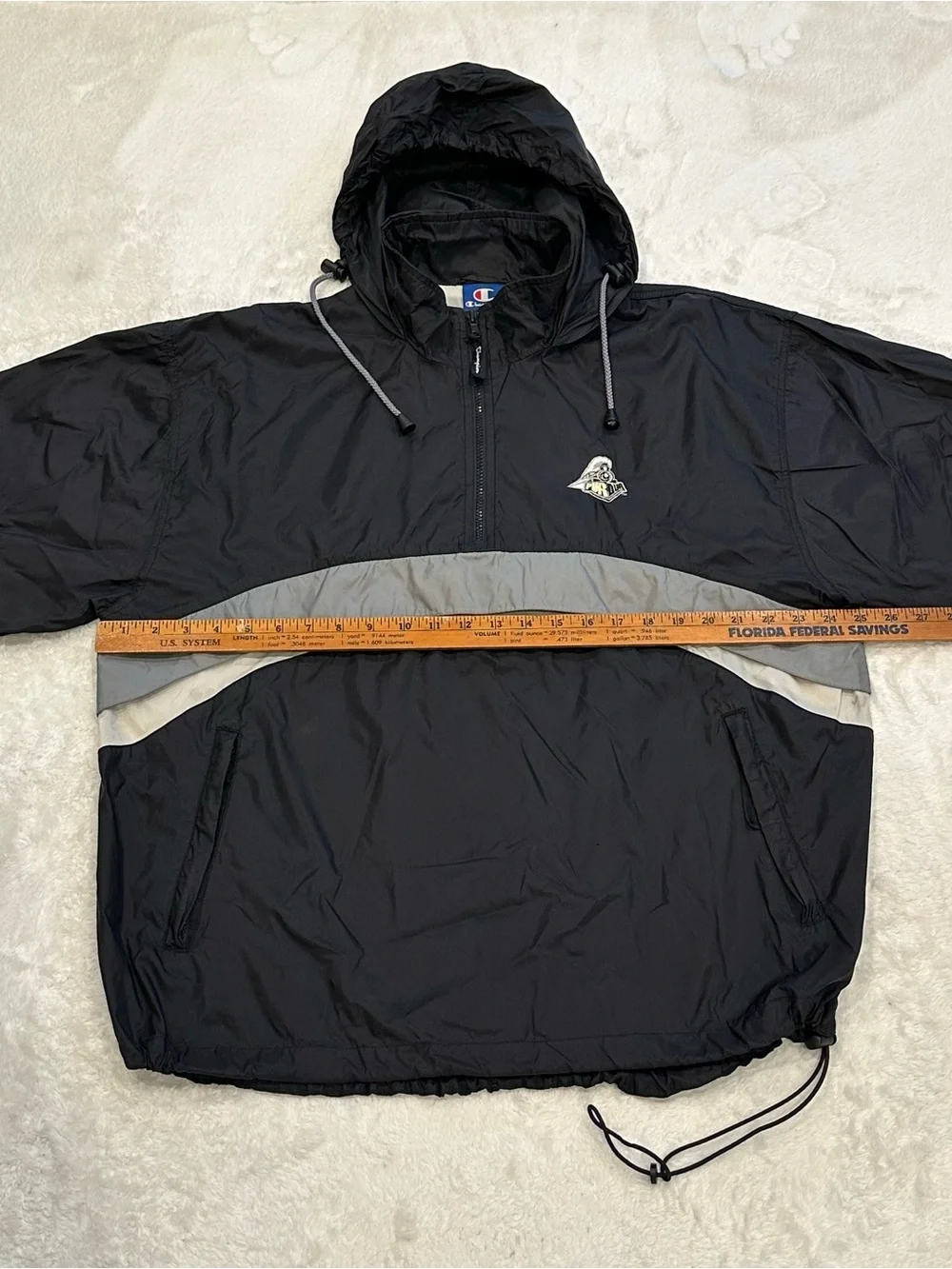 Vintage 1999 Champion Purdue Boilermakers 1/4 Zip Anorak Jacket XL Black 90s Y2K